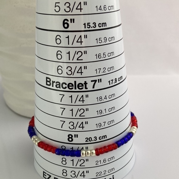 STRETCH Beaded Anklet Red & Blue - Picture 4 of 9